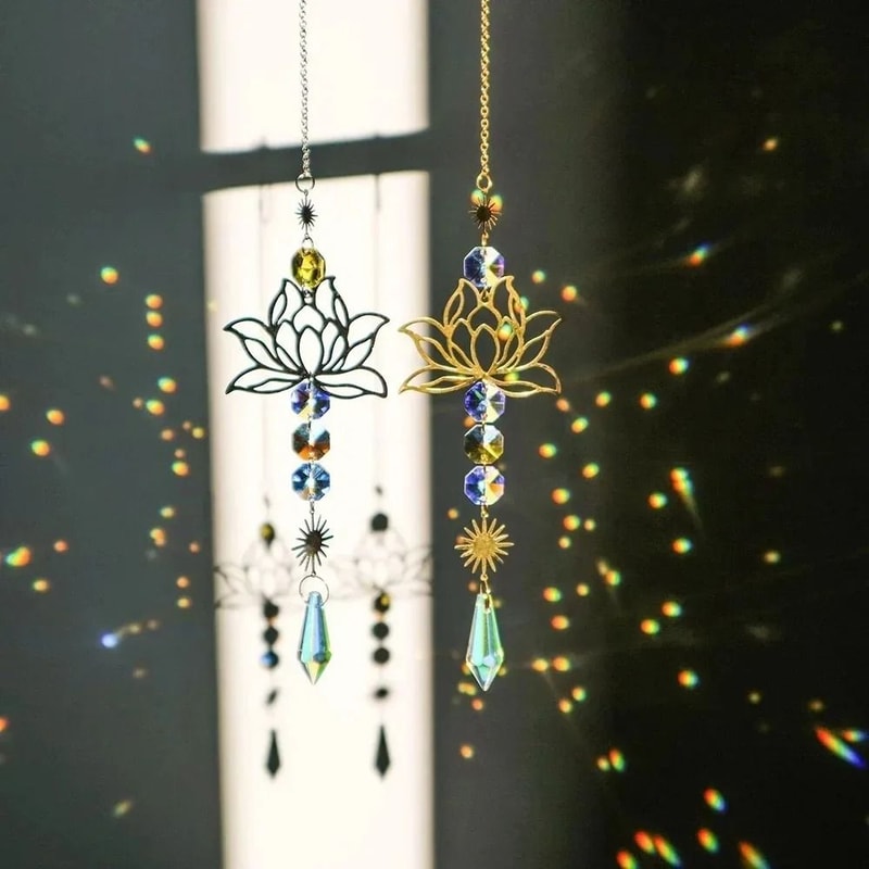 Crystal Suncatcher Lotus Wind Chime Pendant Metal Garden Hanging Decor 7