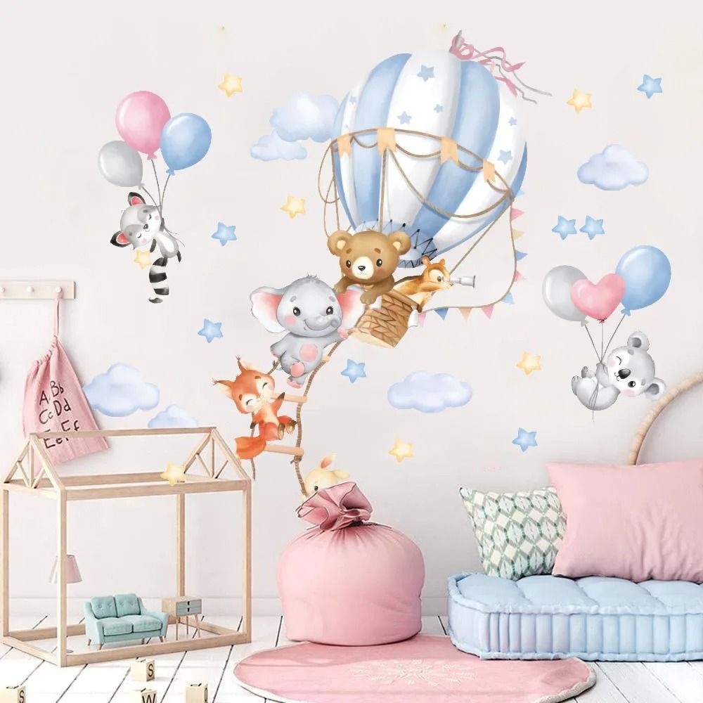 Hot Air Balloon Animal Nursery Wall Stickers Kids Wall Decals Baby Room Decor 4