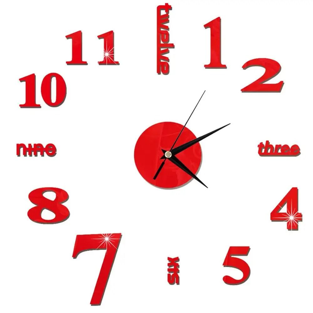 DIY Mirror Wall Clock Sticker Frameless Modern Large Wall Clock Decor 18