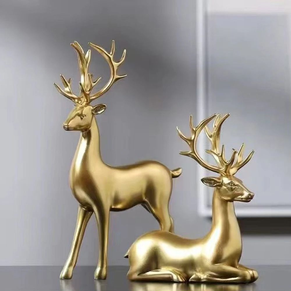 Gold Christmas Reindeer Decor Set Holiday Table Elk Figurines Home Accent 0