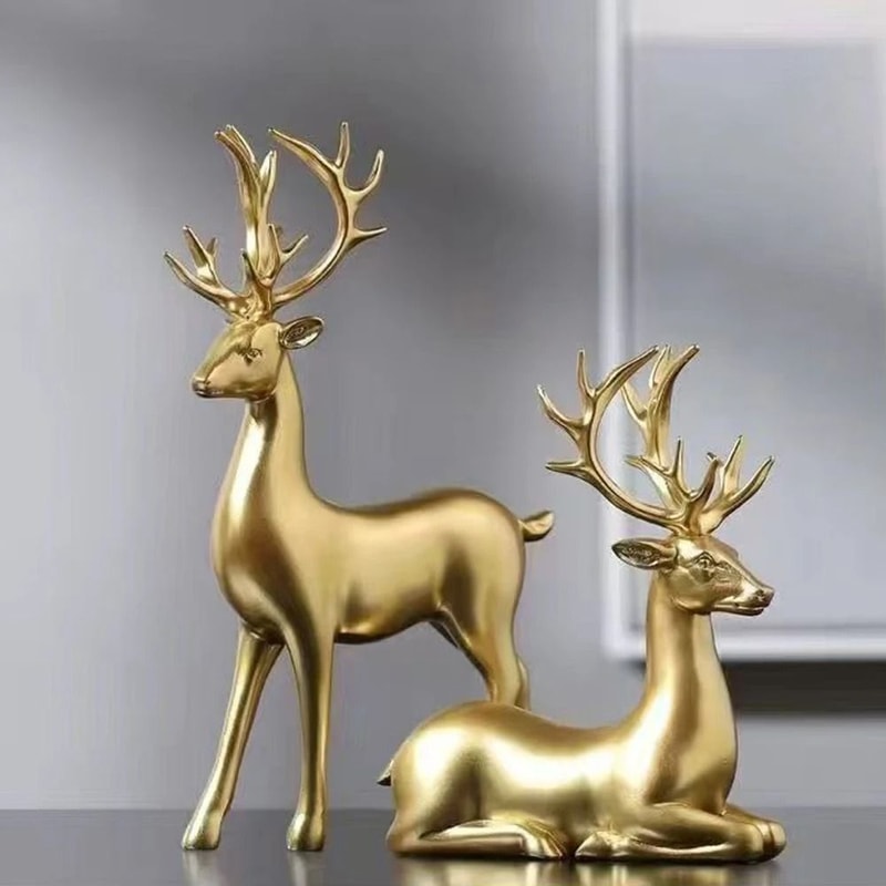 Gold Christmas Reindeer Decor Set Holiday Table Elk Figurines Home Accent 0