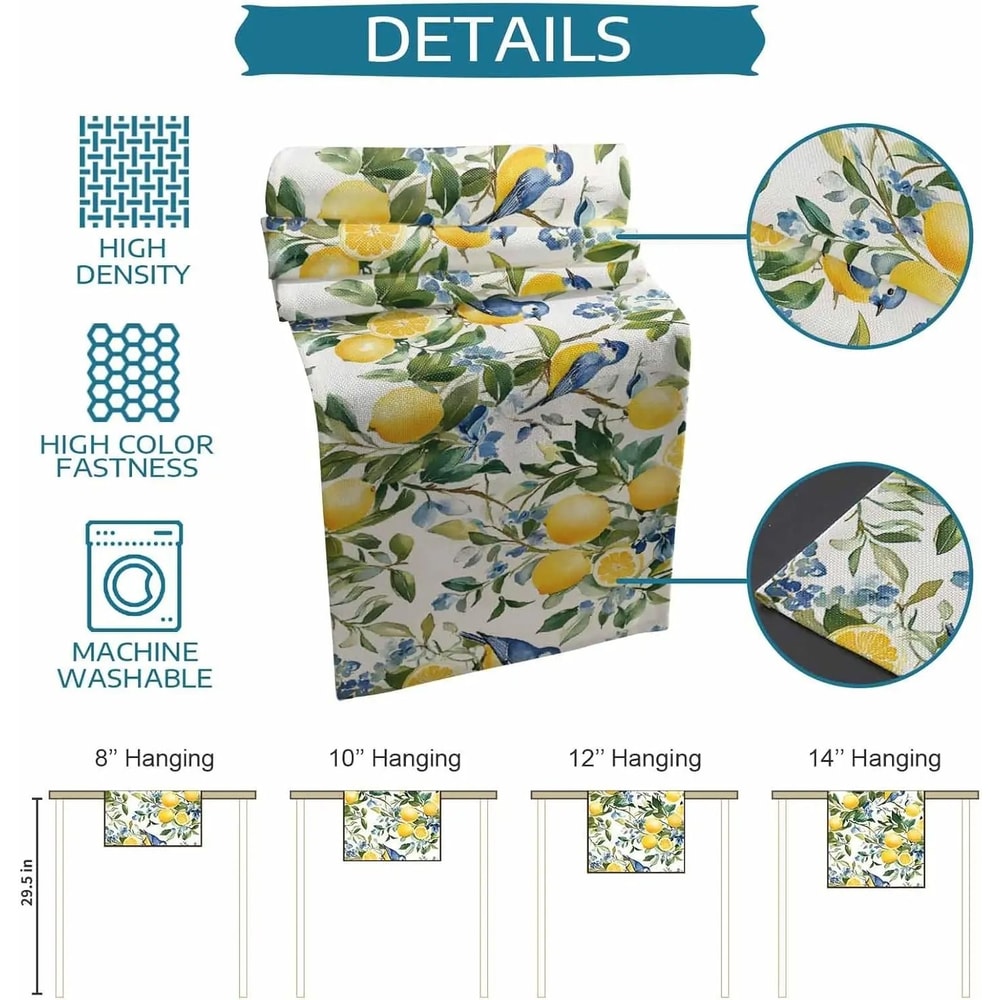 Lemon Table Runner Floral Linen Vintage Fruit Farmhouse Dining Decor 2