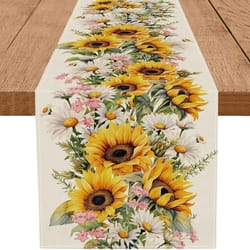 sunflower table runner floral linen farmhouse spring wedding table decor