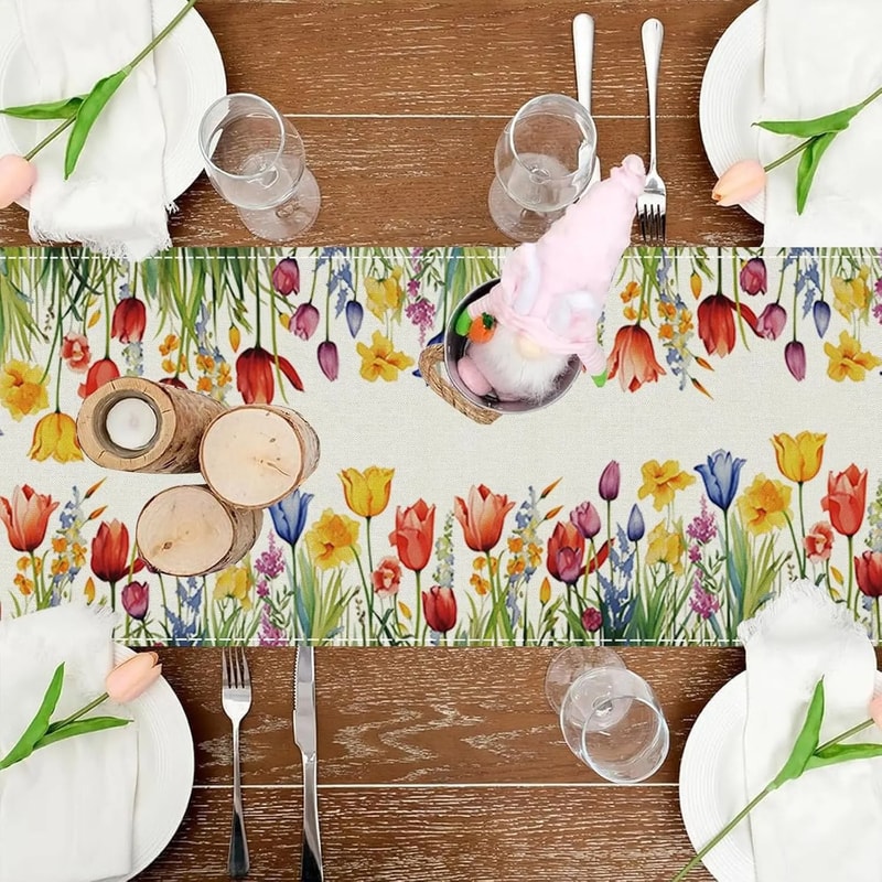 Sunflower Table Runner Floral Linen Farmhouse Spring Wedding Table Decor 2