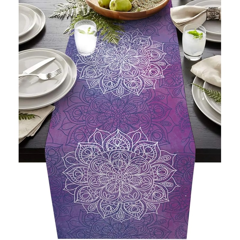 Bohemian Mandala Table Runner Linen Farmhouse Wedding Dining Table Decor 0