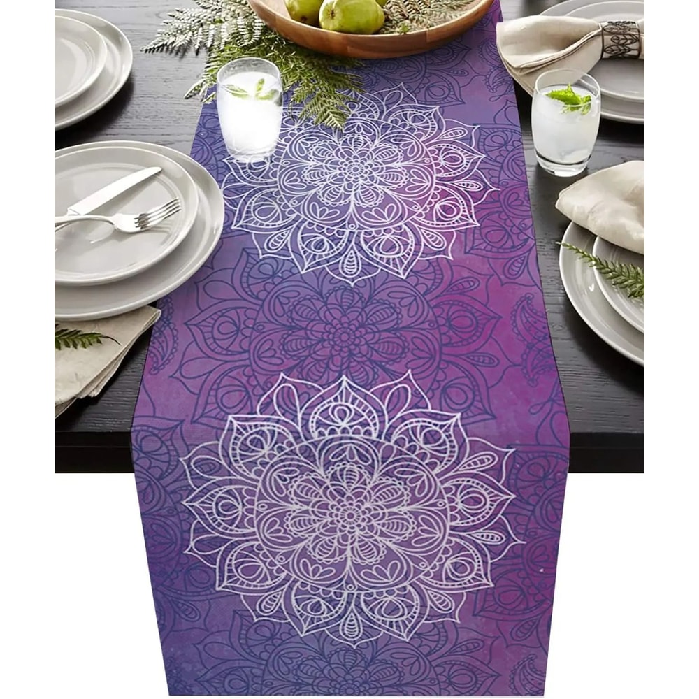 Bohemian Mandala Table Runner Linen Farmhouse Wedding Dining Table Decor 6