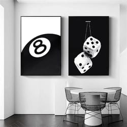 black and white 8 ball billiards wall art canvas print for game room decor