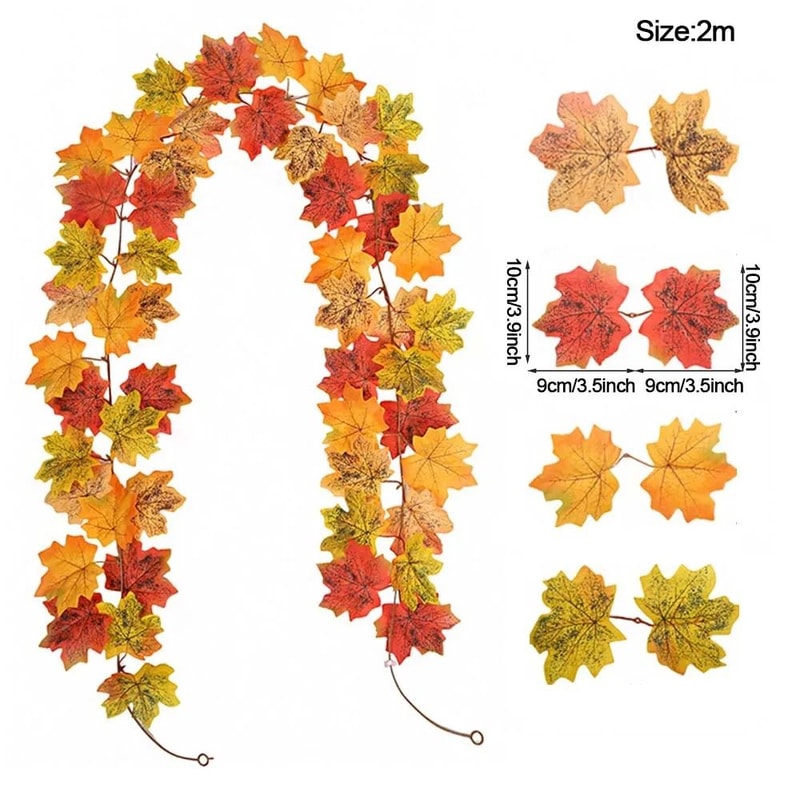 Artificial Maple Leaf Garland Autumn Fall Decor Hanging Vine For Home And Events 10