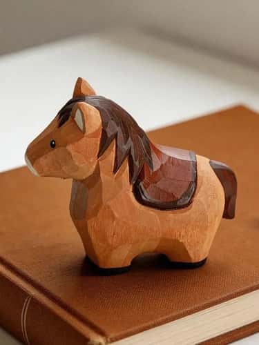 Hand Carved Wooden Horse Figurine Rustic Animal Desk Decor Ornament