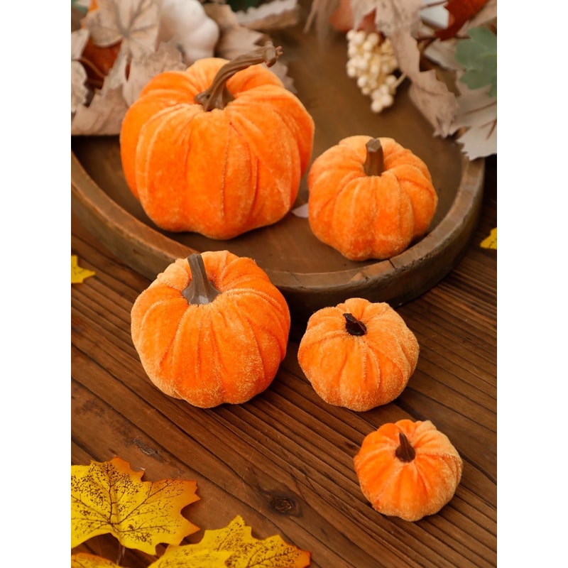 Velvet Artificial Pumpkin Decor Elegant Fall Home Decoration Accent 10