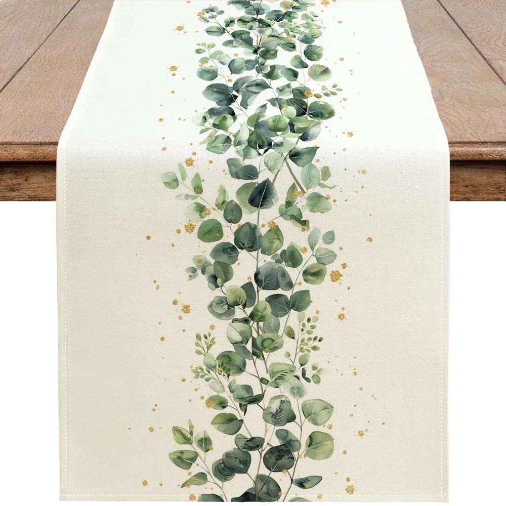 Eucalyptus Green Leaf Table Runner Botanical Linen Dining Table Decor 1