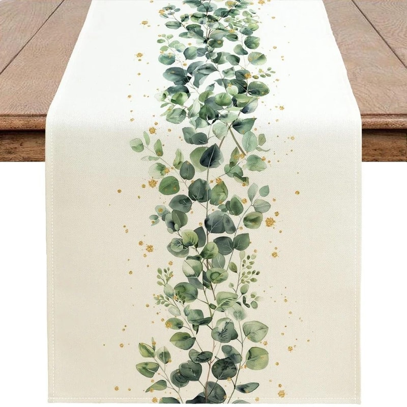 Eucalyptus Green Leaf Table Runner Botanical Linen Dining Table Decor 1