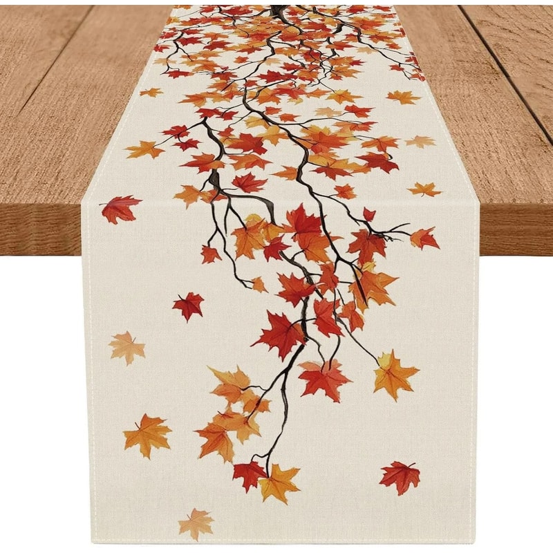 Maple Leaf Burlap Table Runner Autumn Farmhouse Dining Table Decor 0