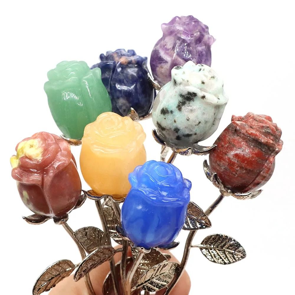 Hand Carved Rose Crystal Healing Stone Romantic Gift Decor 26