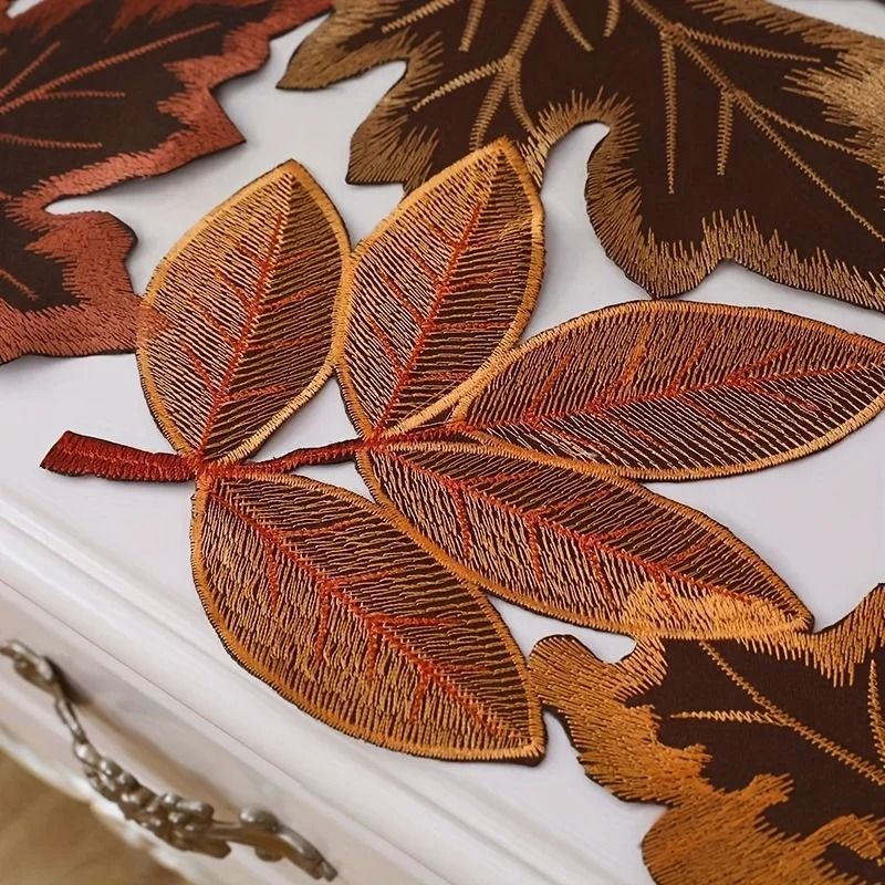 Embroidered Maple Leaf Autumn Table Runner Rustic Farmhouse Harvest Decor 4