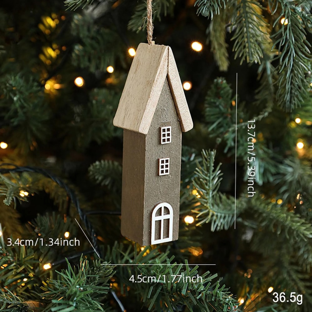 Wooden Christmas House Ornament Rustic Tree Hanging Holiday Decor 1