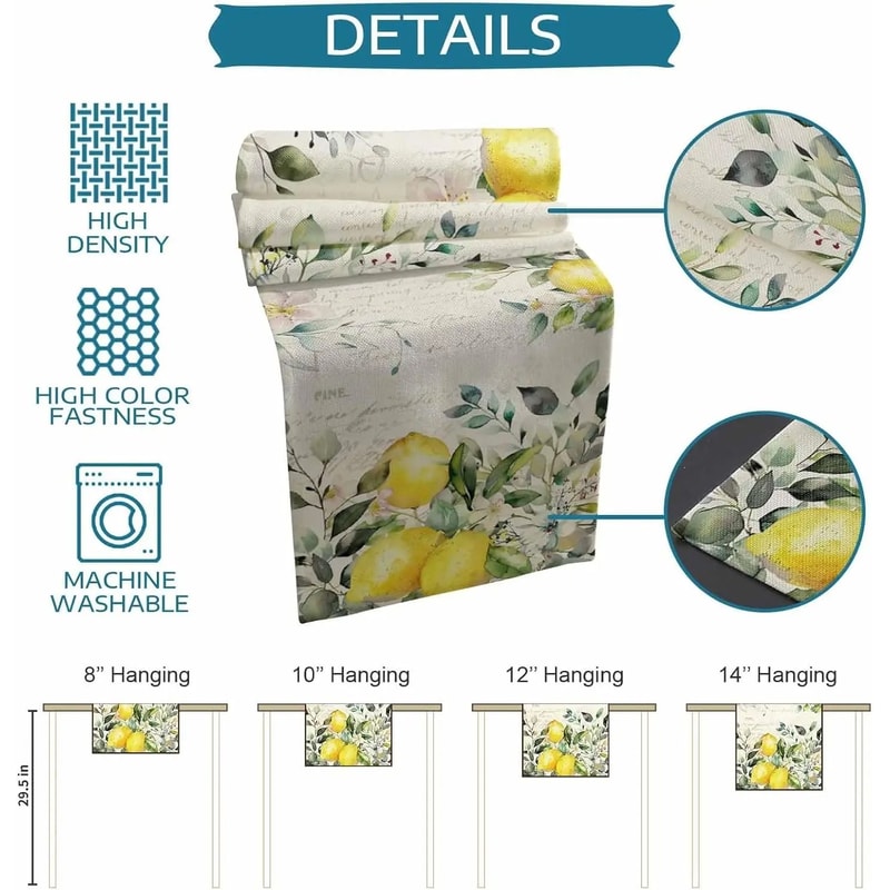 Eucalyptus Lemon Linen Table Runner Fresh Floral Dining Decor 2
