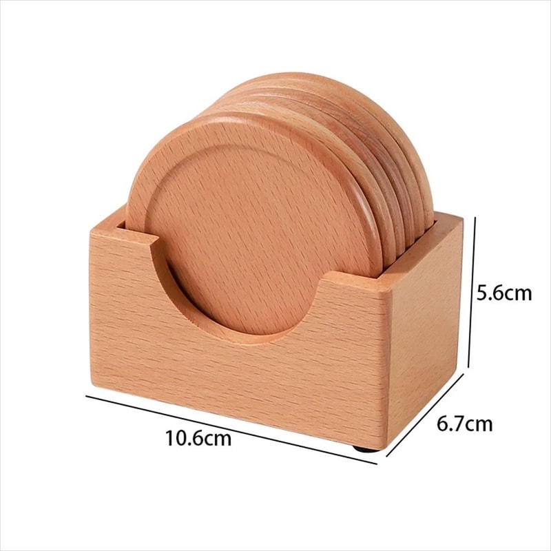Walnut Wood Drink Coasters Set Heat Resistant Round Wooden Table Protectors 2