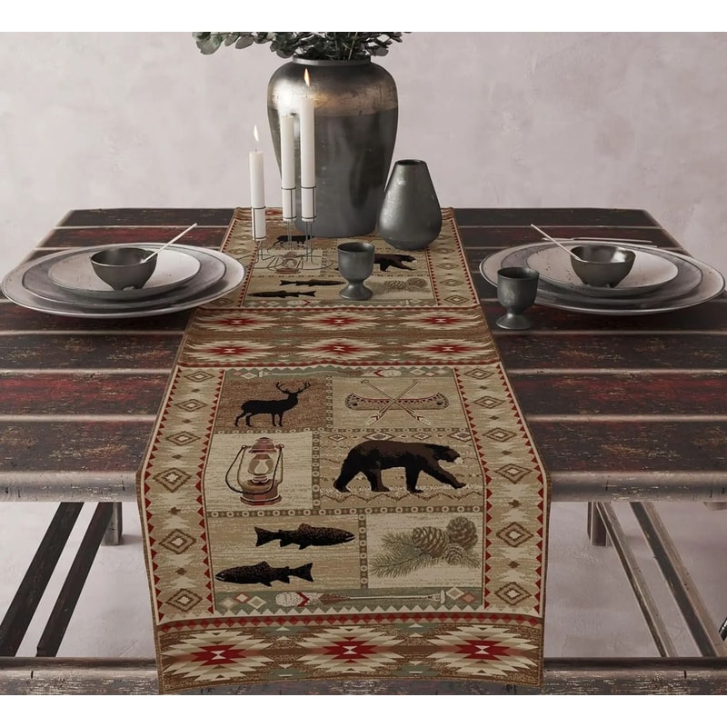 Boho Aztec Linen Table Runner Geometric Tribal Dining Table Decor 11