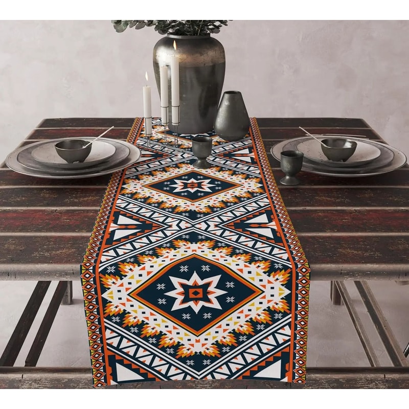 Boho Aztec Linen Table Runner Geometric Tribal Dining Table Decor 14