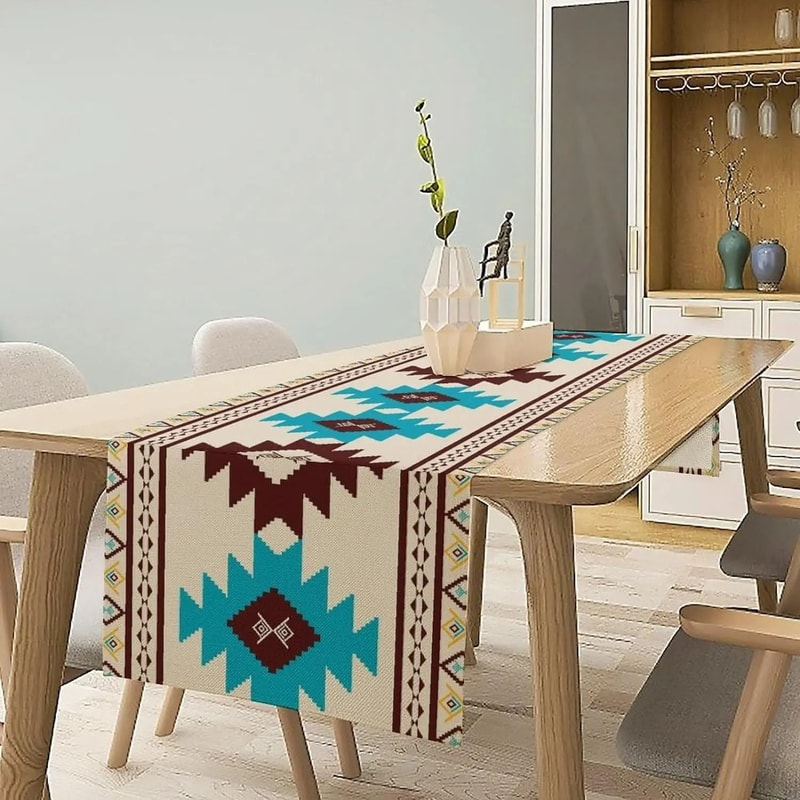 Boho Aztec Linen Table Runner Geometric Tribal Dining Table Decor 15