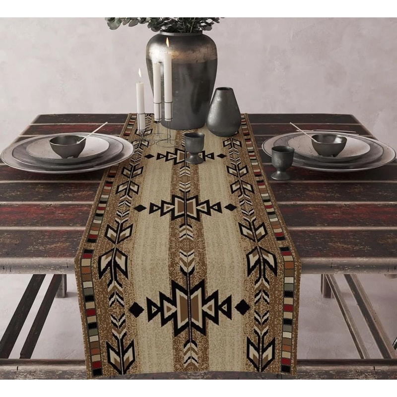 Boho Aztec Linen Table Runner Geometric Tribal Dining Table Decor 6