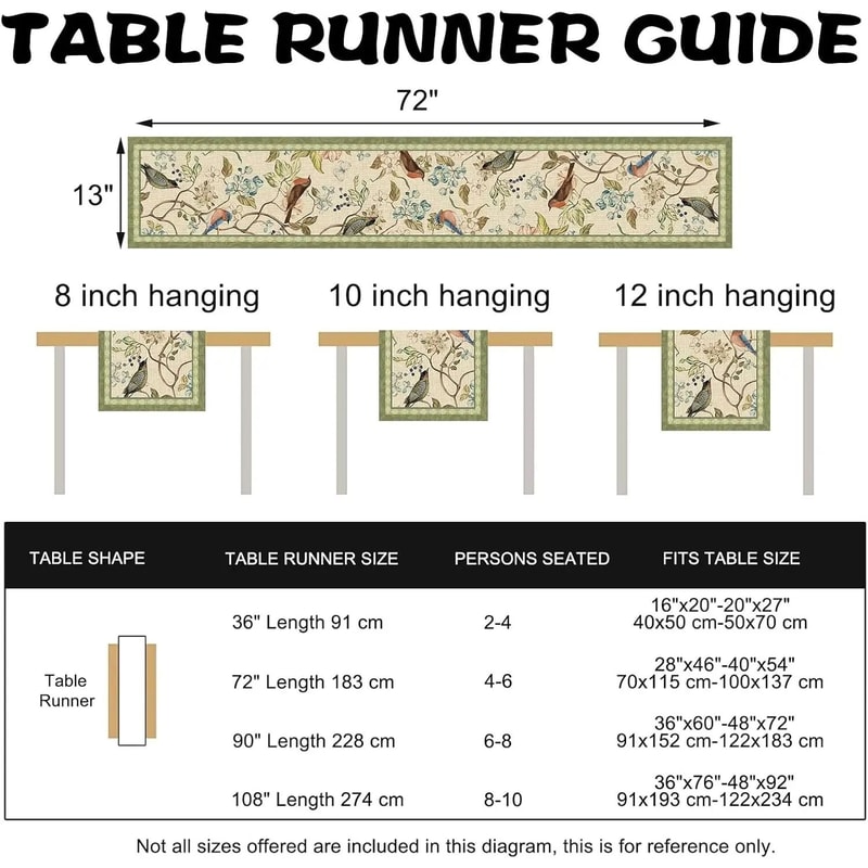 Vintage Floral Bird Linen Table Runner Farmhouse Dining Table Decor 3