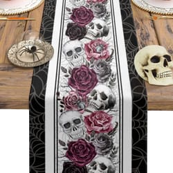 halloween skull rose crow linen table runner gothic party dining table decor