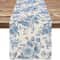 Chinoiserie Blue Floral Linen Table Runner Elegant Dining Table Decor 4