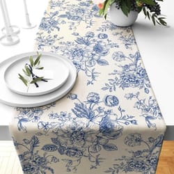 chinoiserie blue floral linen table runner elegant dining table decor