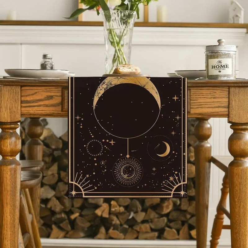 Astrology Moon Phase Linen Table Runner Mystical Gothic Dining Table Decor 4