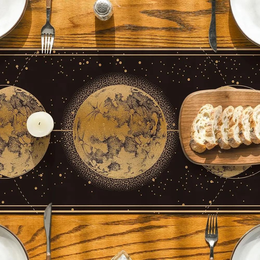 Astrology Moon Phase Linen Table Runner Mystical Gothic Dining Table Decor 5