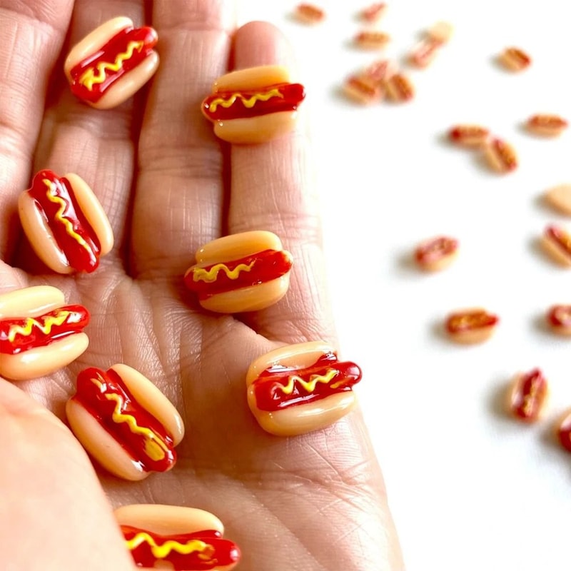 Mini Resin Hotdog Miniatures Kawaii Dollhouse Food Accessories DIY Craft Decor Set 5