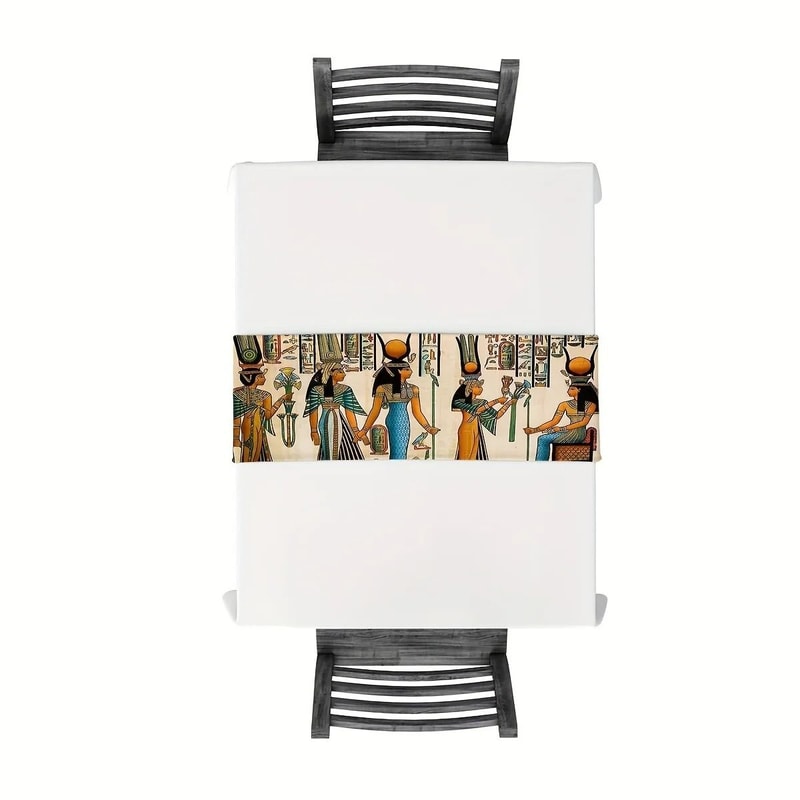 Ancient Egyptian Linen Table Runner Boho Farmhouse Dining Decor 4