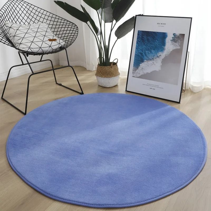 Soft Coral Velvet Round Area Rug Non Slip Modern Living Room Carpet 9