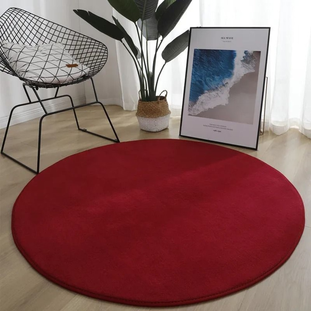 Soft Coral Velvet Round Area Rug Non Slip Modern Living Room Carpet 10