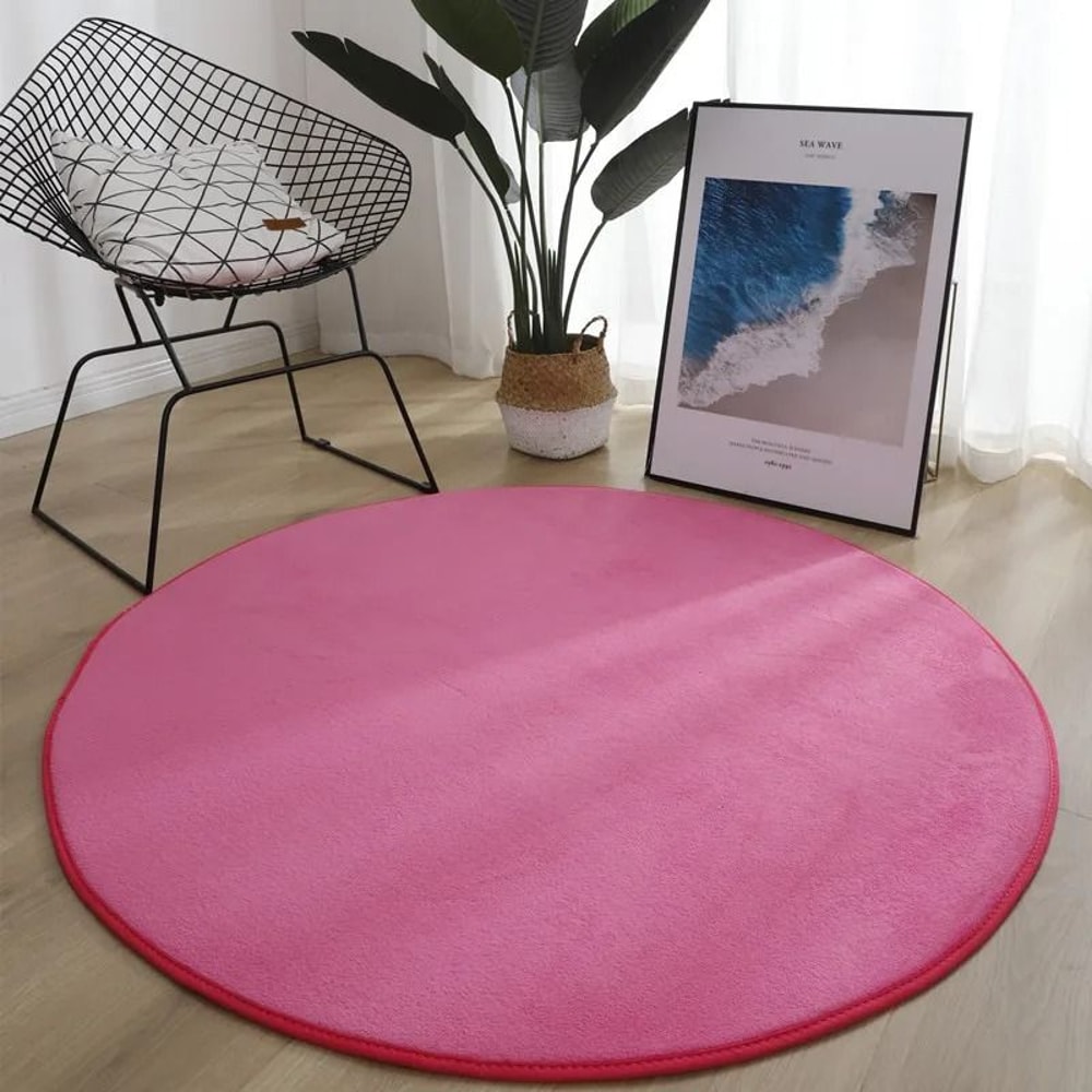 Soft Coral Velvet Round Area Rug Non Slip Modern Living Room Carpet 6
