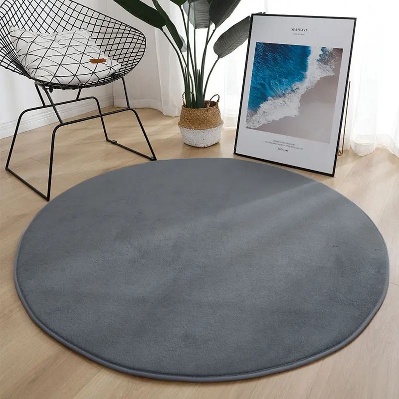 Soft Coral Velvet Round Area Rug Non Slip Modern Living Room Carpet 1