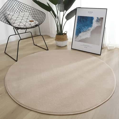 Soft Coral Velvet Round Area Rug Non Slip Modern Living Room Carpet