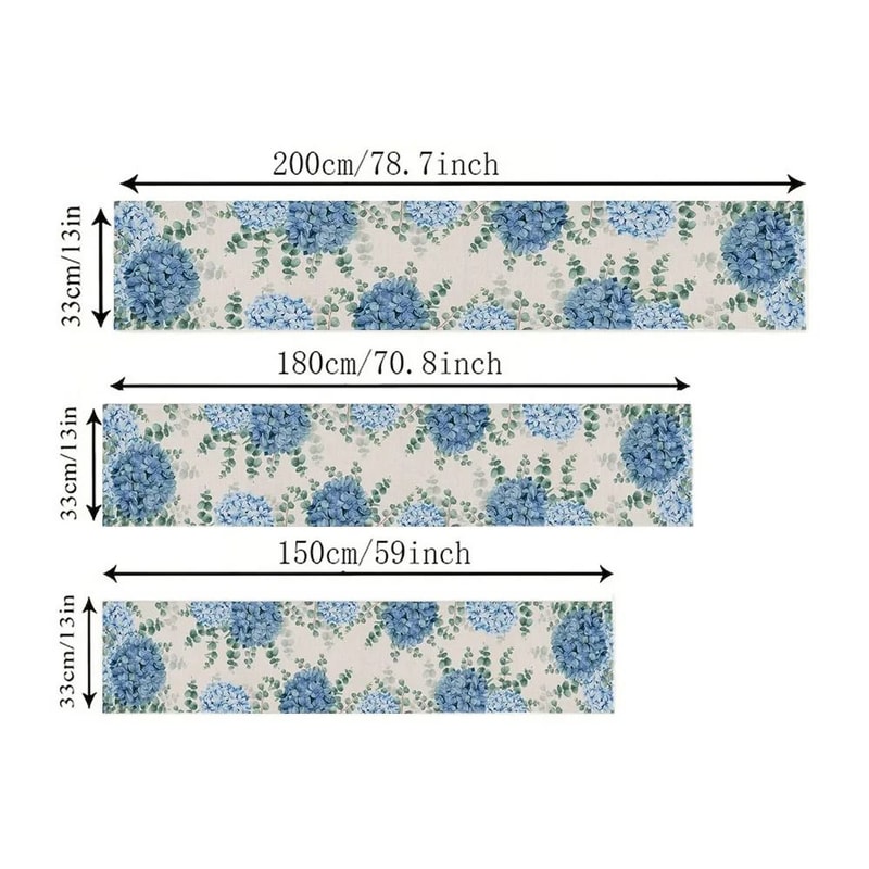 Blue Hydrangea Linen Table Runner Farmhouse Floral Dining Decor 2