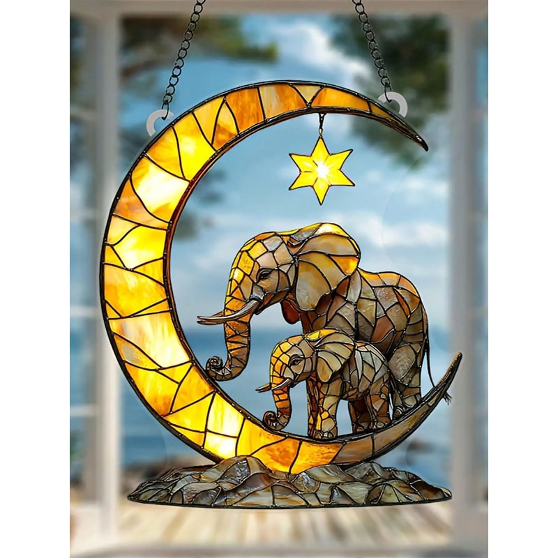 Elephant Family Moon Window Hanging Decor Garden And Bedroom Ornament 5