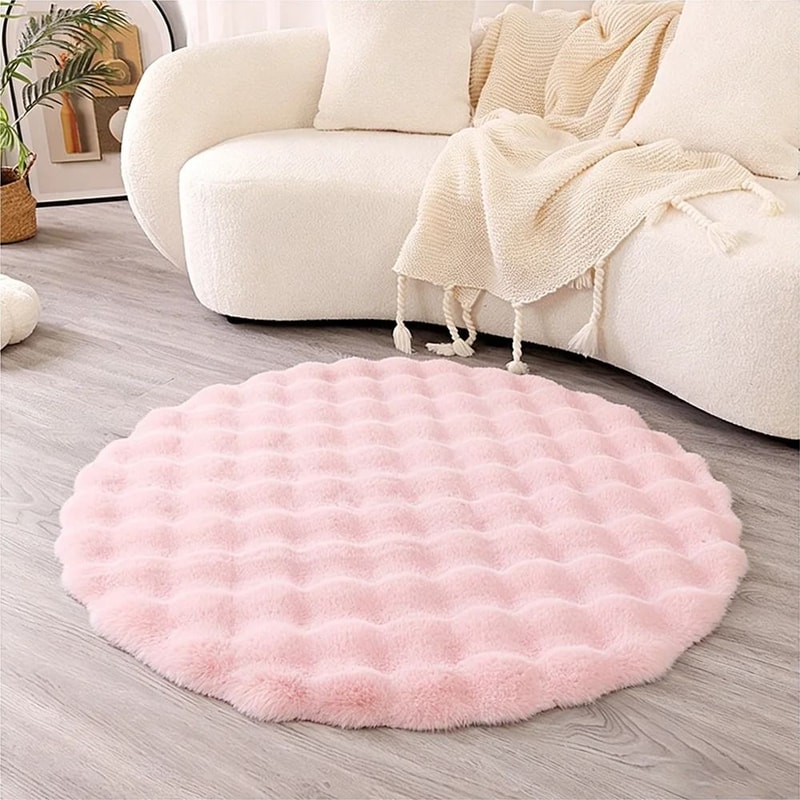 Faux Fur Rug Round Fluffy Carpet Soft Bubble Texture Bedroom And Kids Room Rug 13
