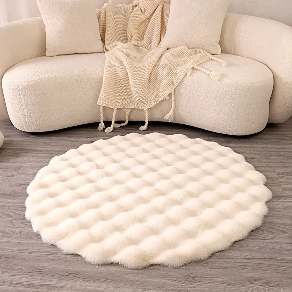 Faux Fur Rug Round Fluffy Carpet Soft Bubble Texture Bedroom And Kids Room Rug 2