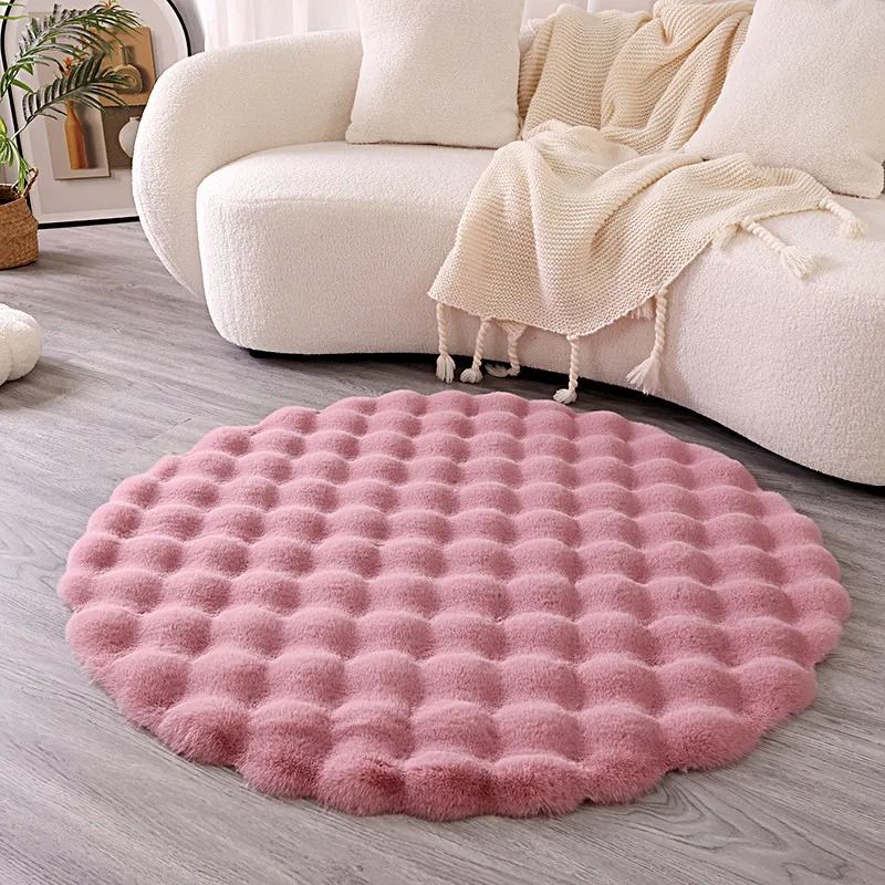 Faux Fur Rug Round Fluffy Carpet Soft Bubble Texture Bedroom And Kids Room Rug 3