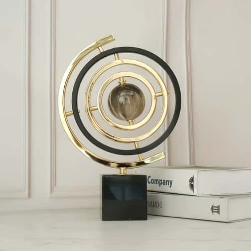 Modern Metal Globe Sculpture Black Gold Abstract Office Desk Decor