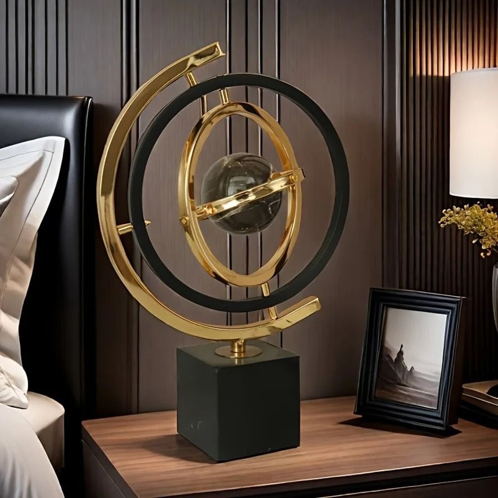 Modern Metal Globe Sculpture Black Gold Abstract Office Desk Decor 4