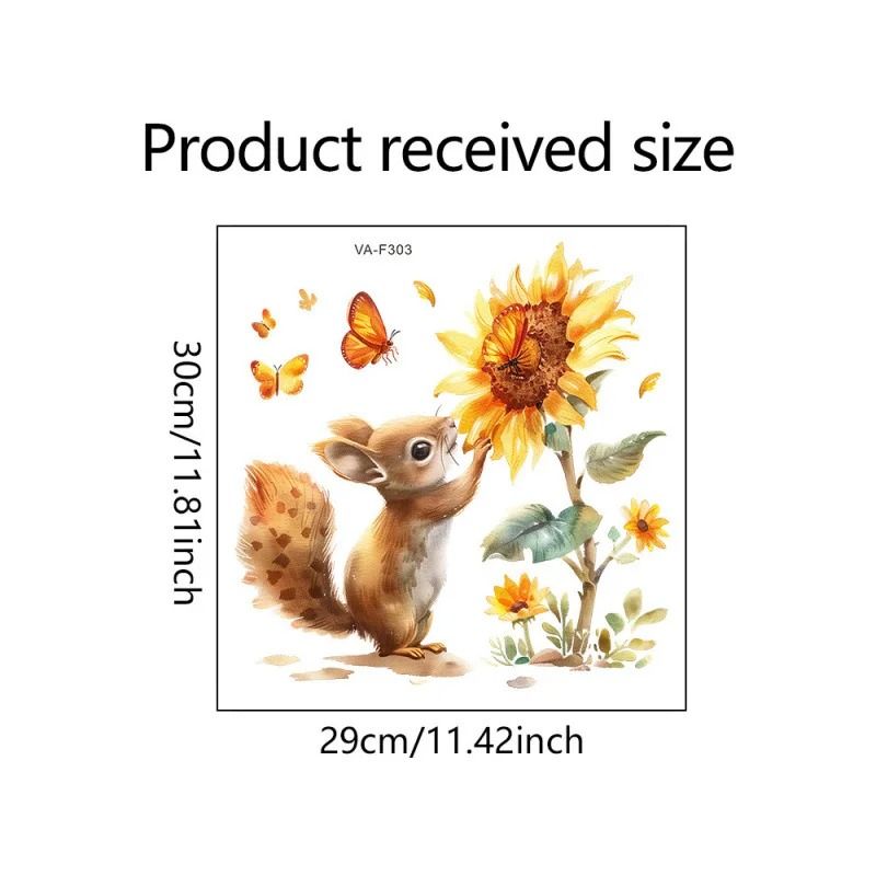Watercolor Squirrel Animal Wall Decal Rustic Window Wall Sticker With Sunflower Design 3