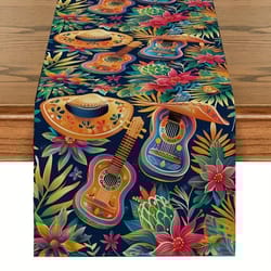 mexican table runner colorful linen table runner day of the dead cactus table decor