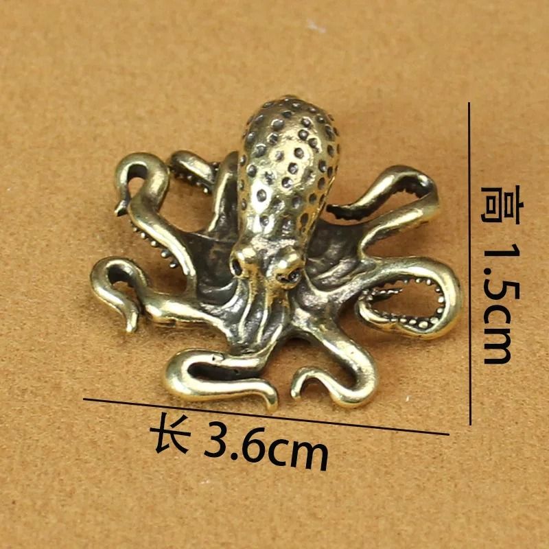 Brass Octopus Figurine Mini Sea Animal Desk Decor Tea Pet Ornament 1