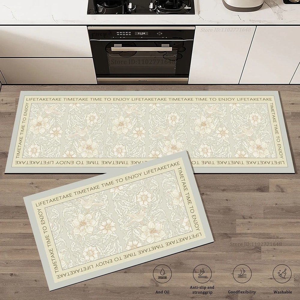 Floral Non Slip Kitchen Rug Absorbent Anti Fatigue Floor Mat 5